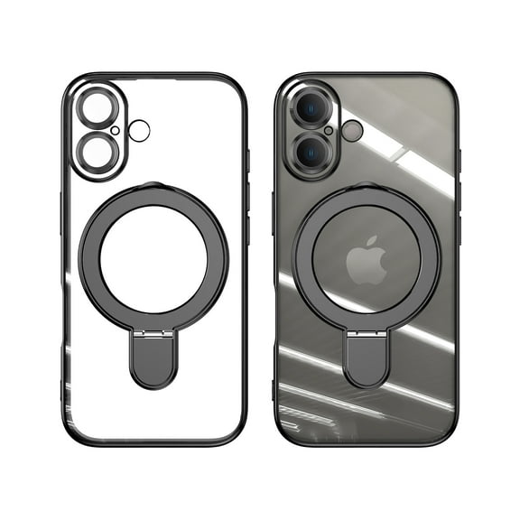 Dteck Magnetic for iPhone 16 Plus Case with Invisible Stand Compatible with MagSafe, Full Camera Lens Protector Plating Bumper Shockproof Not Yellowing Clear Cover for iPhone 16 Plus,Black