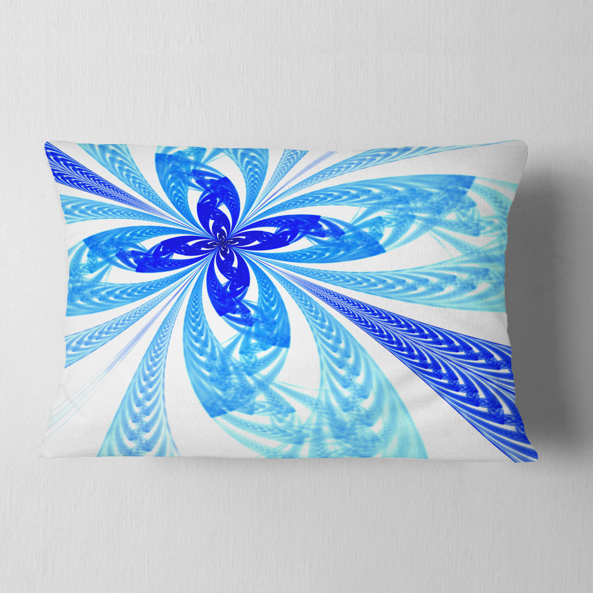 Designart Blue Long Petal Fractal Flower - Floral Throw Pillow - 12x20