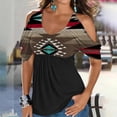 thumbnail image 2 of Cold Shoulder Tops for Women Floral Print Short Sleeve Shirts Dressy Casual Sexy Tops Round Neck Tees Blouses, 2 of 5