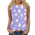 thumbnail image 1 of UPPADA Débardeurs Graphiques pour Femmes Coupe Ample T-Shirts Décontractés Ourlet Fluide Col Rond Tendance Sans Manches Hauts d'Été Vêtements de Plage Vacances Tenues Automne Liquidation Violet,m, 1 of 4