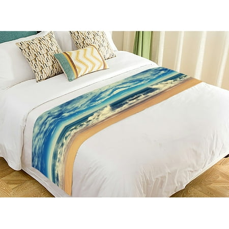 Bed Scarves GCKG Ocean Wave Bed Runner, Serenity Beach Bed Runners Scarves Bed Decoration 20x95 inch ()