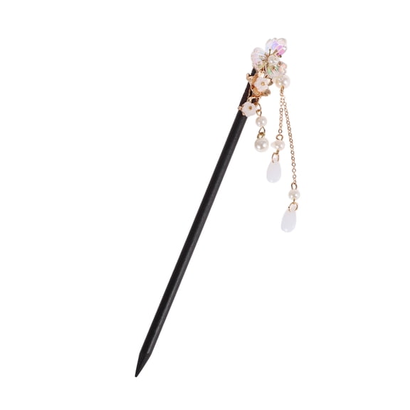 Unique Bargains 1 Pc Hair Chopstick Classic Three-petal Flower Hair Hairpin Black Pink White