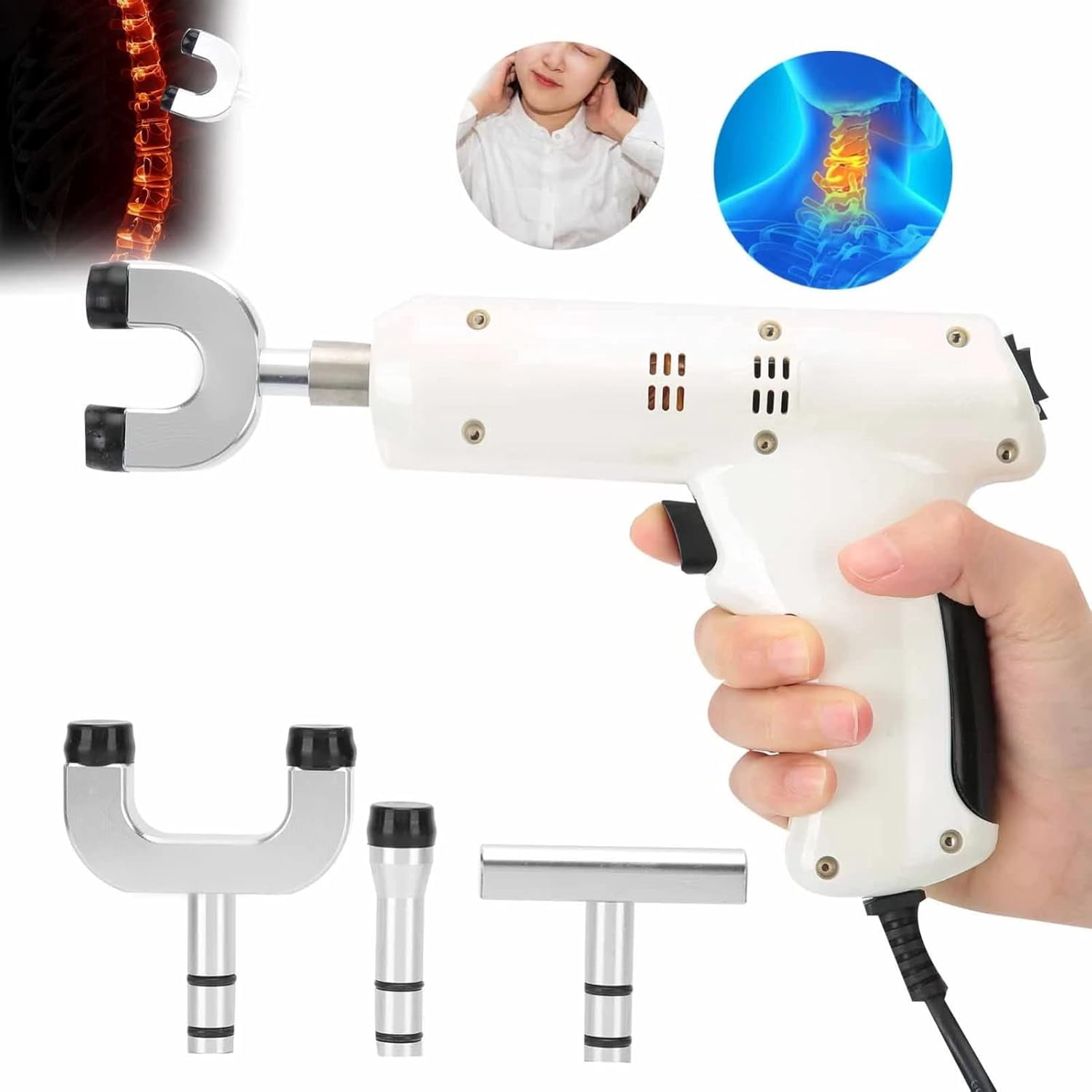 Electric Chiropractic Adjusting Tool, Spine Massager for Muscle Relax Pain Relief New Spinal Back Massage Correction Gun with 4 Massage Heads