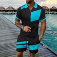 thumbnail image 2 of VBTAPA Sales of The Day! Men's Polo Shirt and Shorts Set Summer Casual Outfits Hawaiian Matching Suit for Men 2 Piece Color Block Tracksuit Sets Sky Blue XXL, 2 of 9