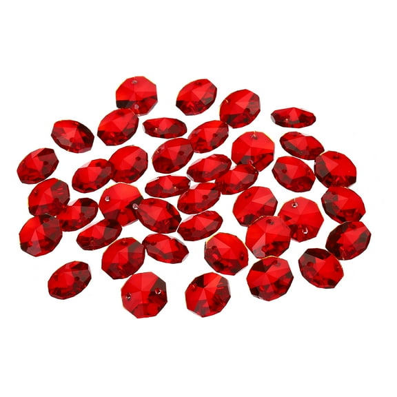 Uxcell 14mm Crystal Octagon Beads Chandelier Hanging Beads Dark Red 40 Pack