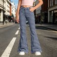 thumbnail image 2 of Girls School Uniform High Waist Slim Fit Pocketed Elastic Plaid Print Flared School Uniform Trousers Back-To-School Pants for Girls 5-6 Years, 2 of 6