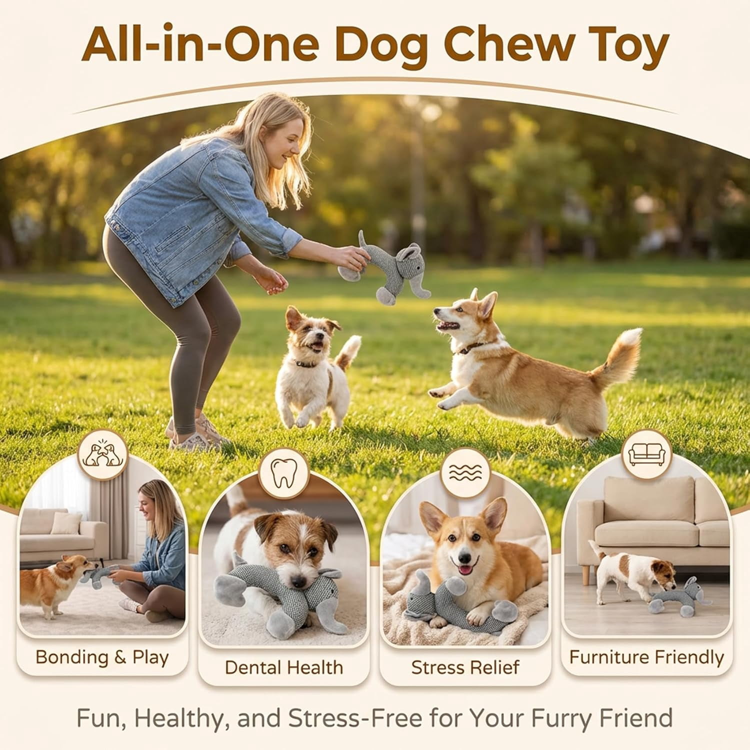 2-Pack Linen Dog Chew Toys - Safari Companions Animal Shaped Natural Linen Chew Toys for Teething Puppies & Small Breed Dogs-yj