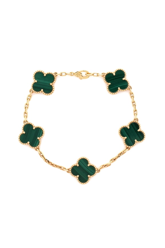 Pre-Owned Vintage Alhambra 5 Motifs Bracelet 18K Yellow Gold and Malachite By Rebag