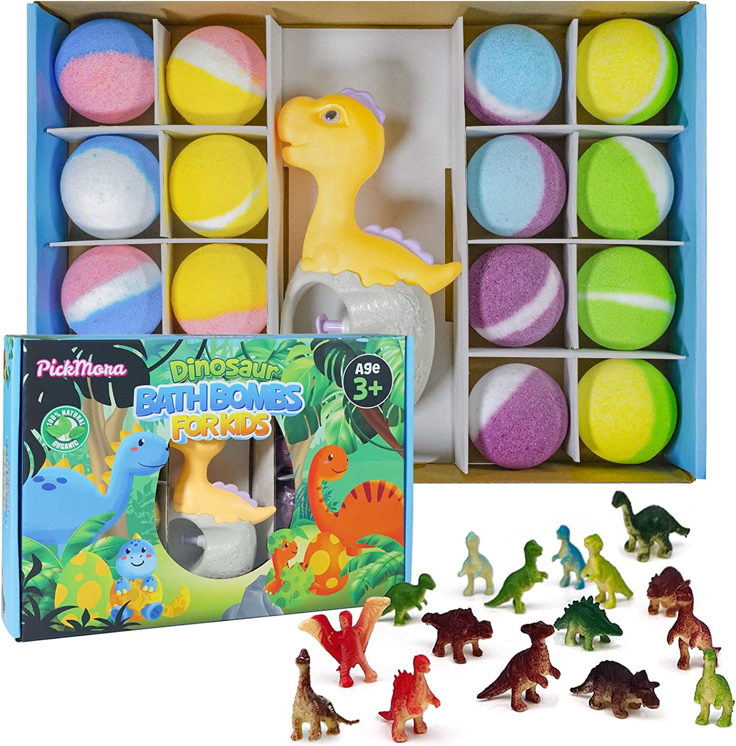 16+1 Pcs Dinosaur Bath Bombs, Bonus Dinosaur Egg Water Pistol Bath