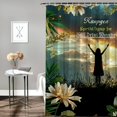 thumbnail image 2 of Orinice Bathroom set Tropical plants Shower curtain set Green banana leaves with elk Nordic wood shower curtain with 12 hooks 60x72, 2 of 7