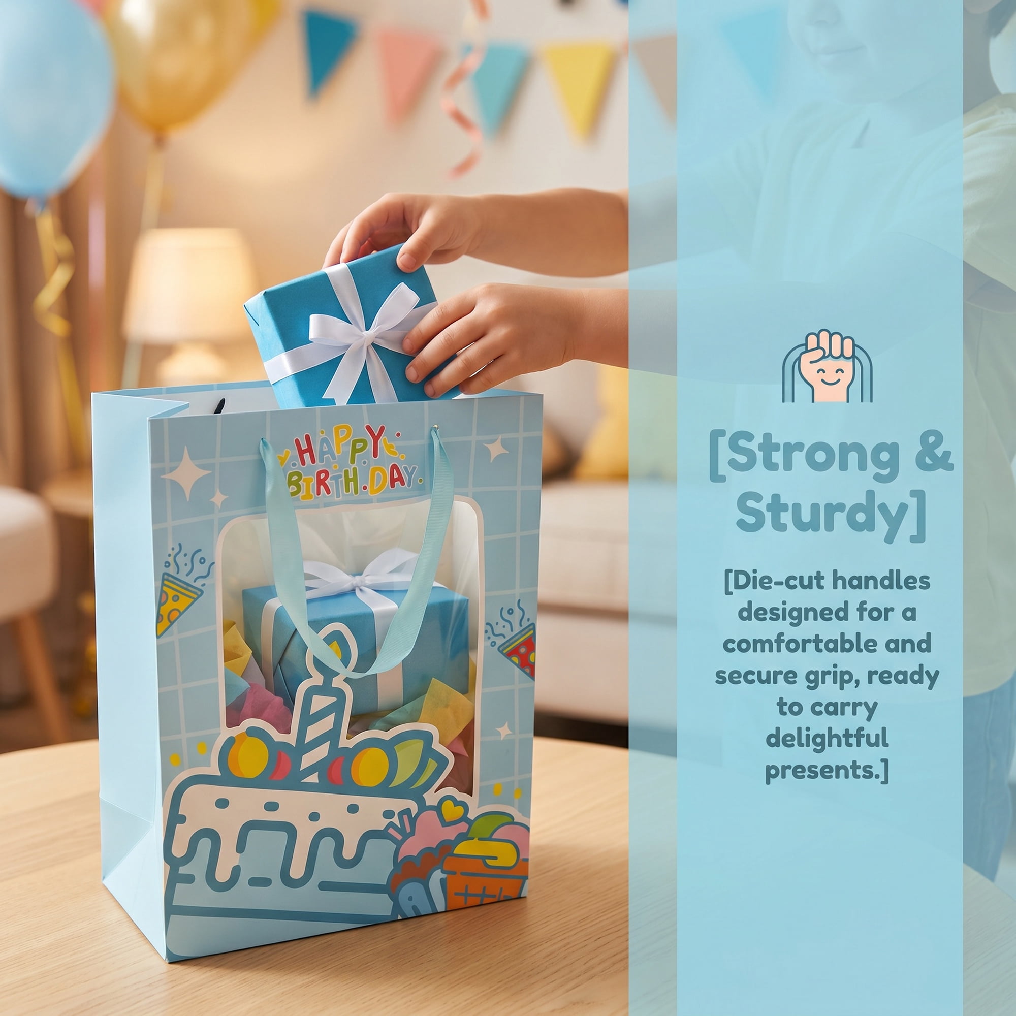 Unique Bargains 6Pcs Colorful Cartoon Gift Bags Blue 9.8" x 4.7" x 13"