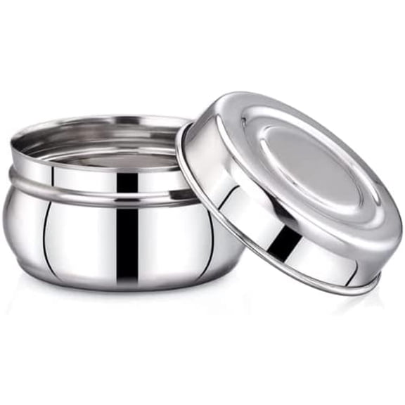 Stainless Steel Canister/Container 150ML, Small/Mini Storage Box, (Approx. Dia - 8.5 Cm/Height - 4.7 Cm), Container for Kitchen, Pulses/Tea/Coffee/Sugar/Spices/Flour/Milk, (Pack of 1)