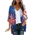 thumbnail image 3 of lcziwo Women's 4th of July Outfits American Flag Print Kimono Cover Ups 3/4 Sleeve Open Front Patriotic Cardigan Summer Chiffon Beachwear Navy XXL, 3 of 7