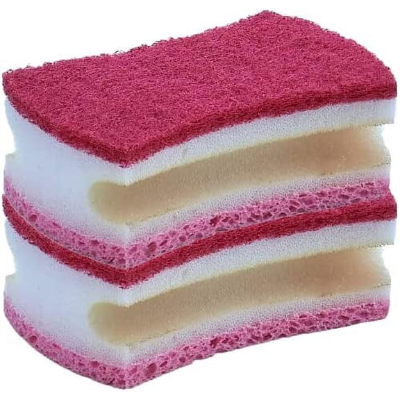 Superio Scrub Sponge with Grip, Heavy Duty Dual Sided ā Red (2 Pack)