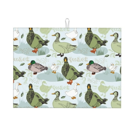 

Tebeau Mallard Ducks Wild Birds Print Dish Drying Mat for Kitchen Counter Dish Drying Pad with Non-slip Rubber Backed Hide Stain Anti Absorbent for Kitchen Counter Drying Mat