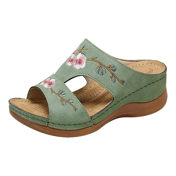 Babysbule Womens Shoes Clearance, 2021 Summer New Women's Shoes Hollow Flower Embroidery Wedge Women's Slippers