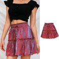 thumbnail image 5 of Women Summer Drawstring High Waist Mini Pleated Skater Skirt Solid Color Flared Ruffle Hem Loose Swing A-line Streetwear Yellow Xl, 5 of 5
