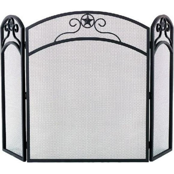 Dagan S165 3 Fold Arched Wrought Iron Screen&#44; Black