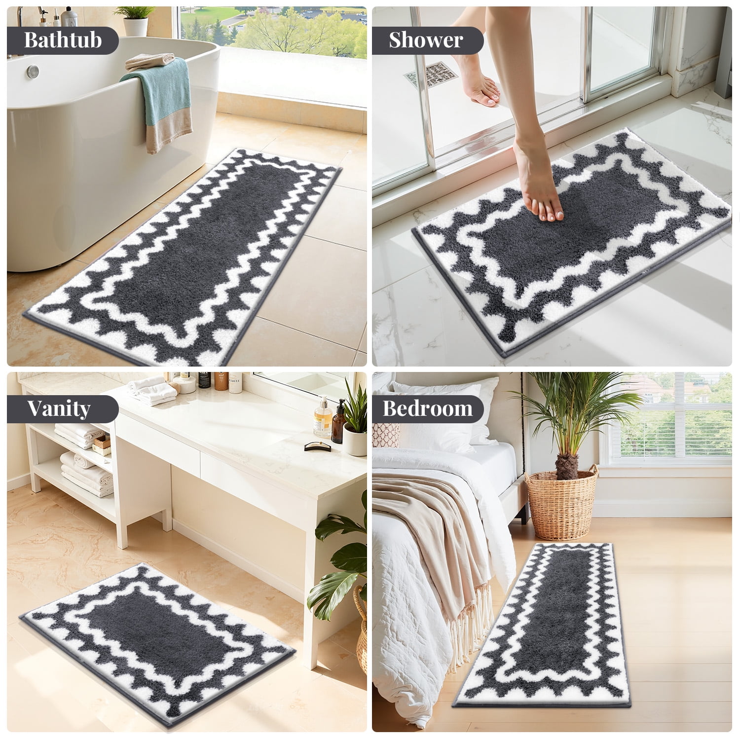 Findosom 4-Piece Bathroom Rugs Set,Non Slip Absorbent Bath Mat,Machine Washable Microfiber Quick Dry Bath Rug for Bathroom Bedroom Kitchen Shower Tub,Gray