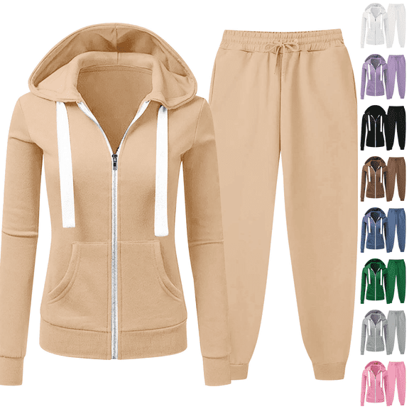 qucoqpe Plus Size Sweatsuits for Women Fall 2 Piece Outfit Full Zip Hoodie Sweatshirt and Joggers Sweatpants Sets Tracksuit