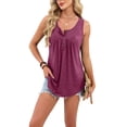 thumbnail image 3 of Women'S Flowy Tank Tops Summer Sleeveless Loose Fit Pleated Tunic Shirts Wine Red XL, 3 of 9