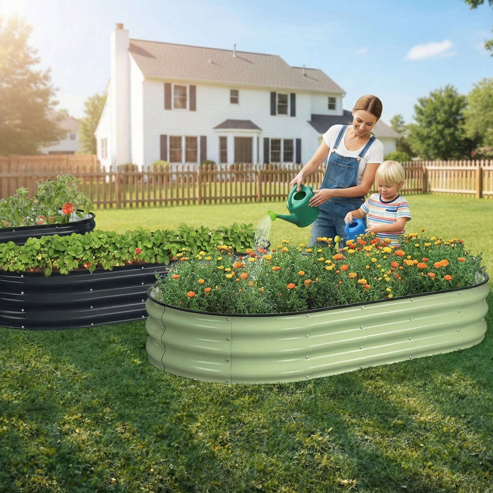 Raised Garden Bed, Younik 6x3x1ft Galvanized Garden Planter Boxes with Safety Edging and Gloves for Outdoor Planted Vegetables, Fruits, Flower, Green