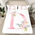 thumbnail image 2 of Erosebridal Initial Monogrammed Bed Sheets King,Pink White Bedding King Size,Floral Flower Sheet Set King,Super Cozy Alphabet Room Decoration,4 Pieces, 2 of 7