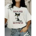 thumbnail image 1 of Camiseta con estampado geométrico de gato estilo vintage para mujer: manga corta, tejido de punto de algodón, top informal de verano con cuello redondo, top deportivo de ocio., 1 of 6