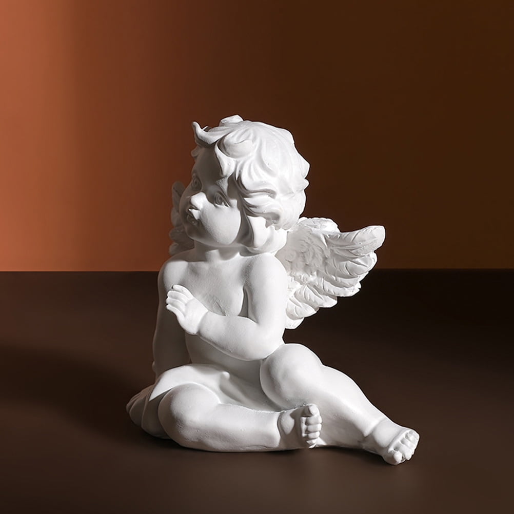 HEMOTON  2 Pcs Garden Cherub Statues Resin Angel Sculpture Home Decoration