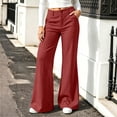 thumbnail image 2 of Tqcoqu Women's Cotton Linen Flare Pants,High Waist Wide Leg Button Zip Pants with Pockets,Casual Straight Flared Trousers, 2 of 6