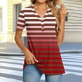 thumbnail image 1 of Haut à Manches Courtes Col en V pour Femmes, Chemise à Rayures Dégradées, Tissu Extensible Doux, Blouse Ajustée, 1 of 7