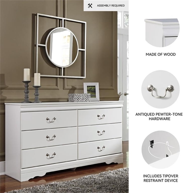 Ashley Furniture Anarasia 6 Drawer Double Dresser in White - Walmart.com
