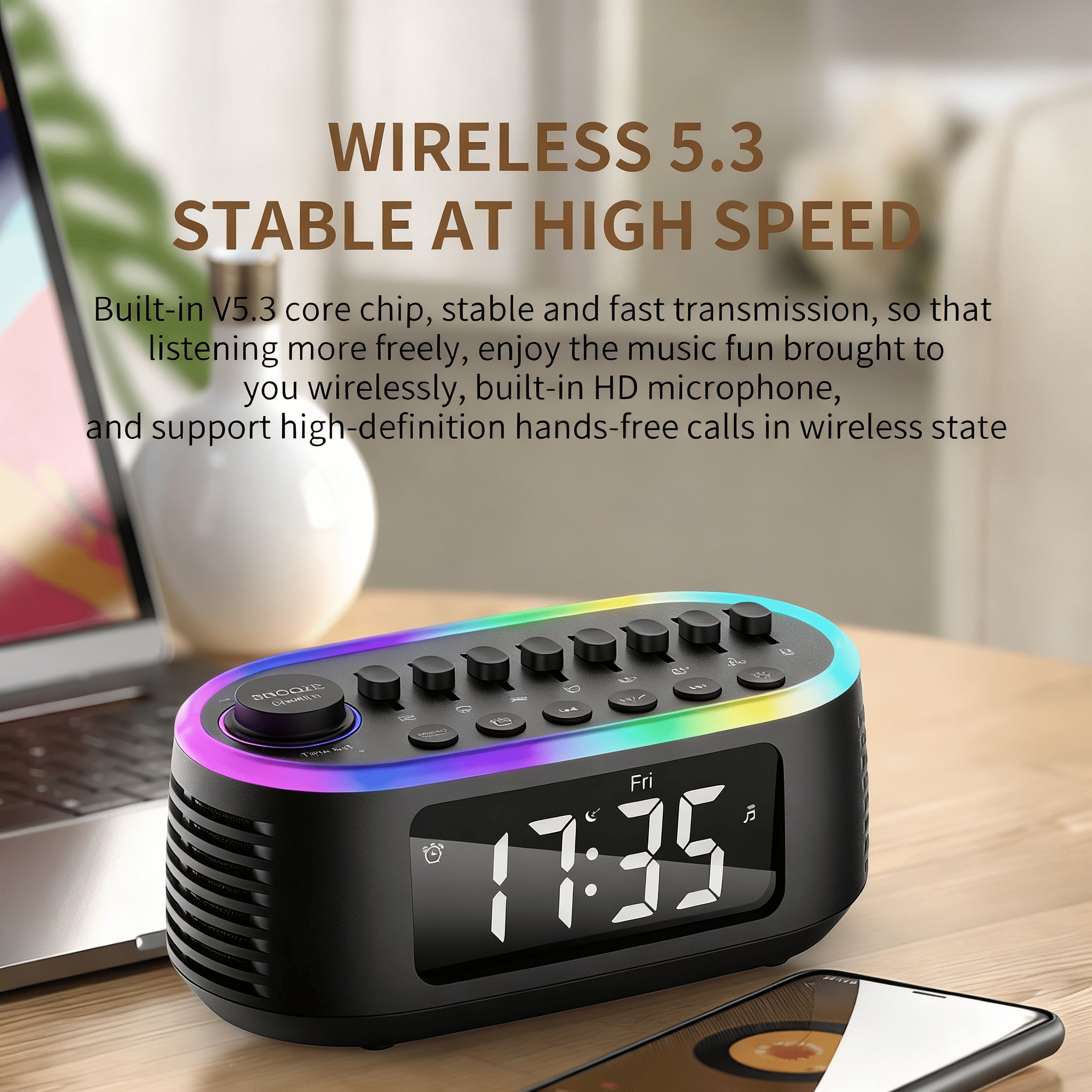 T13 White Noise Machine Bluetooth Speaker, Digital Alarm Clock Sleep Timer with LED Display RGB Night Light, Soothing Natural Sleeping Sound Machine for Baby, Kids, Adults, Bedrooms (Green)
