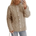 thumbnail image 5 of Long Sleeve Button Down Women Solid Casual Cable Knit Cardigan Coat, 5 of 5