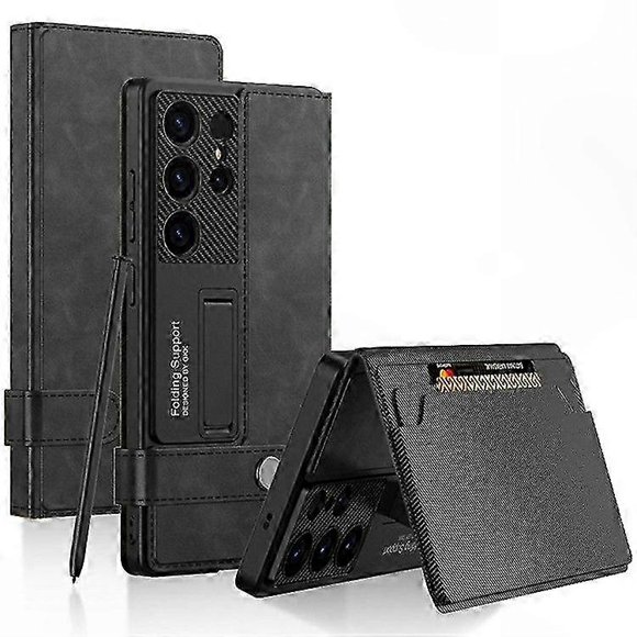 Leather Flip Case with Card Holder and Kickstand for Galaxy S25 Ultra Magnetic Closure Cover