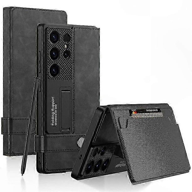 Leather Flip Case with Card Holder and Kickstand for Galaxy S25 Ultra Magnetic Closure Cover