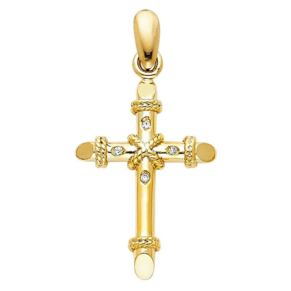 14K Yellow Gold Religious Cross Charm Pendant For Necklace or Chain
