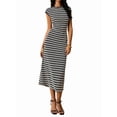 thumbnail image 3 of Women'S Striped Dress Crewneck Cap Sleeve Bodycon Knit Summer Midi Dresses, 3 of 9