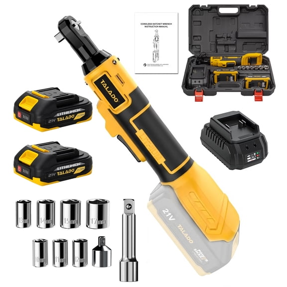 21V 3/8" Cordless Ratchet Wrench Set | 88 ft-lbs Brushless Electric Ratchet, 2.0Ah Battery, 500 RPM, LED Work Light | Includes 7 Sockets, 1/2" Adapter, 3" Extension