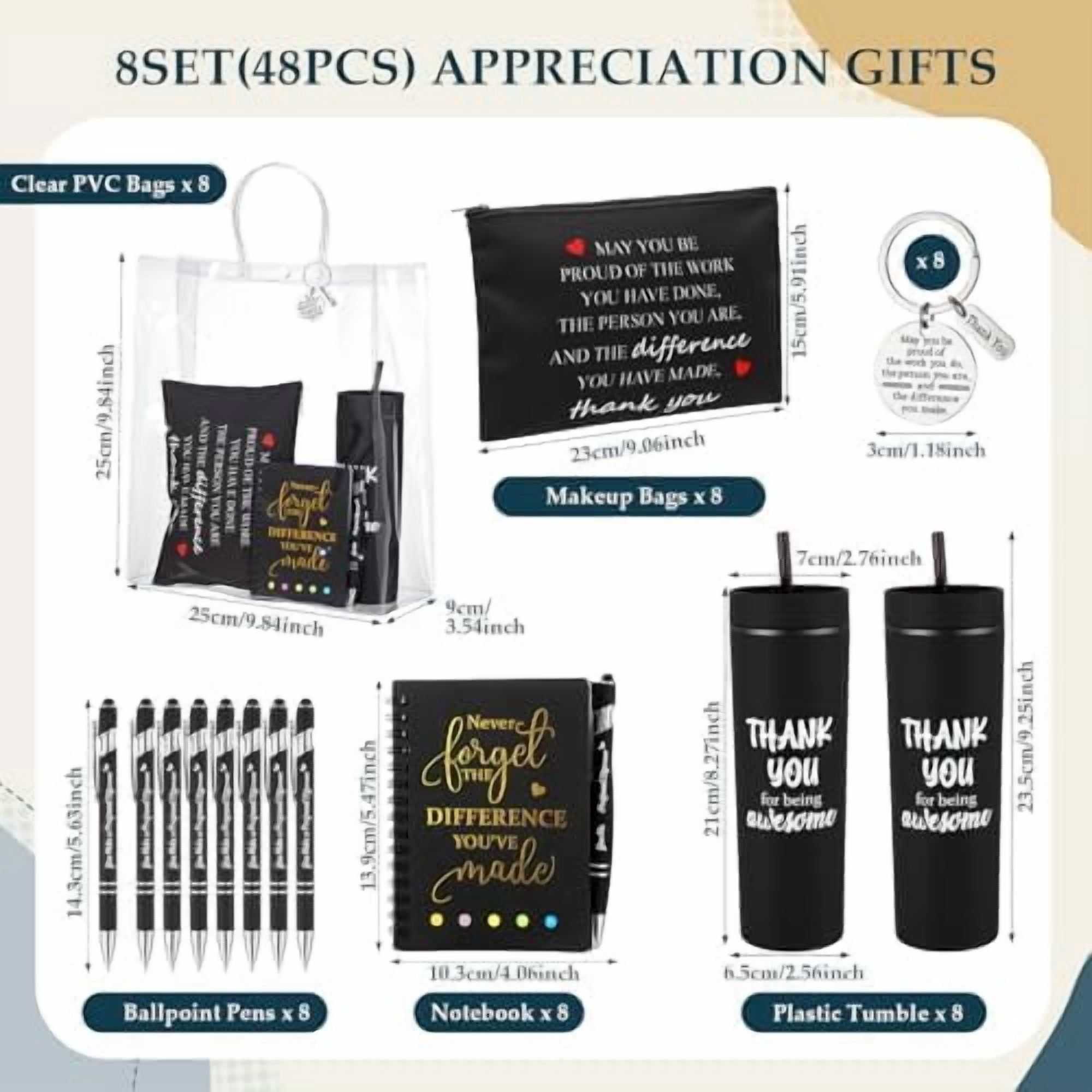 48 Pcs/8 Sets Employee Appreciation Gifts 8 Thank You for Being Awesome Tumblers 8 Inspirational Notebooks 8 Ballpoint Pen 8 Makeup Bags 8 Keychain with 8 Clear Bag for Women Men Coworker