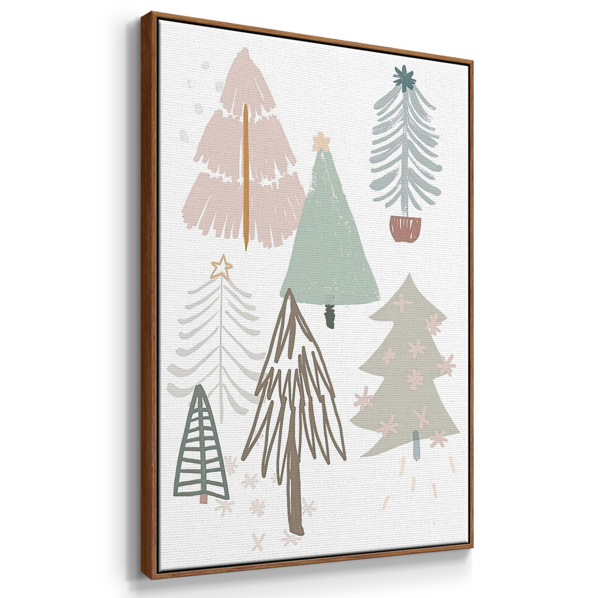 Christmas Tree Sketchbook Collection B - Framed Gallery Wrapped Holiday Canvas - 17 x 25 - Rosewood Frame