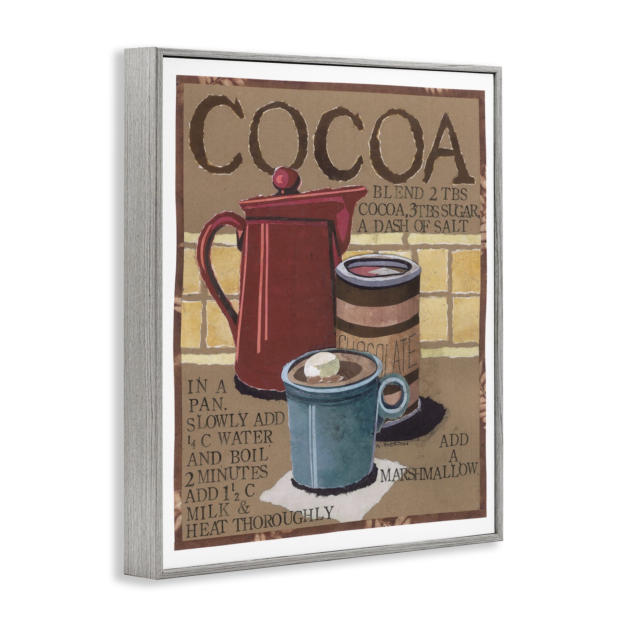 Stupell Industries Hot Cocoa Recipe Food & Beverage Painting Gray Framed Art Print Wall Art, 24 x 30
