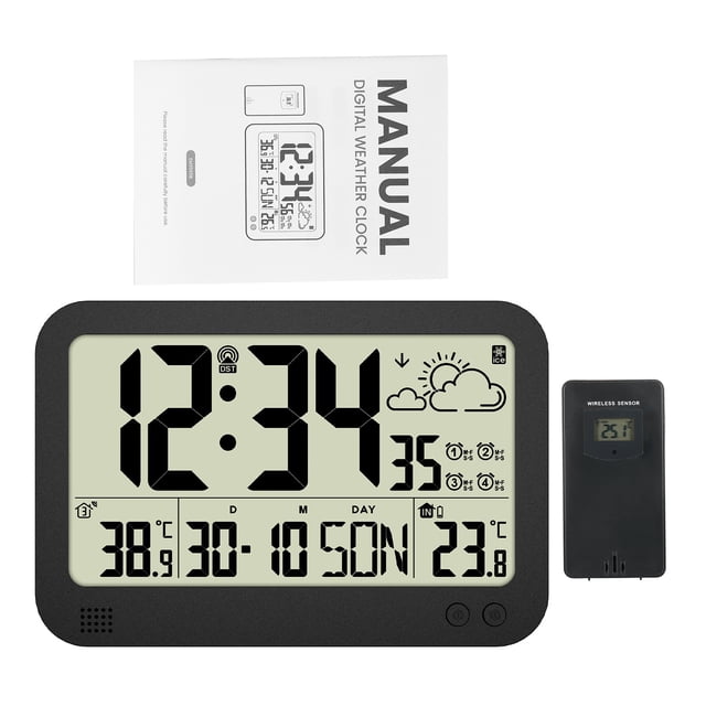 Station Météo Sans Fil Intérieur Extérieur Thermomètre Température Humidité Moniteur Rétroéclairage Réglable avec Grand Écran HD