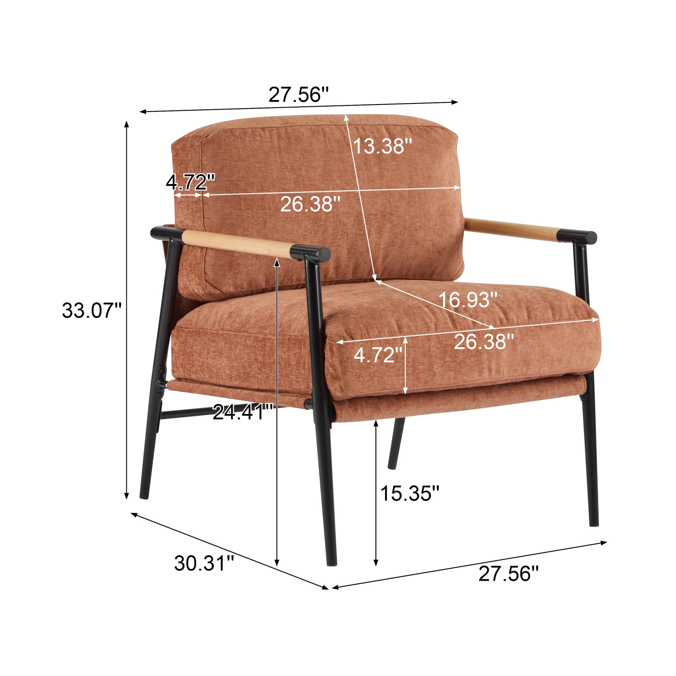 Christopher Knight Home Mid-Century Modern Upholstered Accent Chair, Wooden Armrest, Metal Frame, Orange