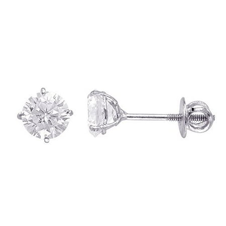 - 14kt White Gold Plated Round Crystal Screw back Studs