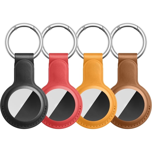 Yanonmyfd Paquete de 4 llaveros AirTag para soporte de Apple Airtags, funda de cuero para rastreador de Airtags, llavero Airtag compatible con Apple AirTag (Negro/Marrón/Rojo/Amarillo)
