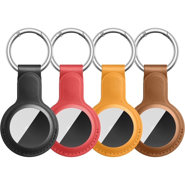 Yanonmyfd Paquete de 4 llaveros AirTag para soporte de Apple Airtags, funda de cuero para rastreador de Airtags, llavero Airtag compatible con Apple AirTag (Negro/Marrón/Rojo/Amarillo)