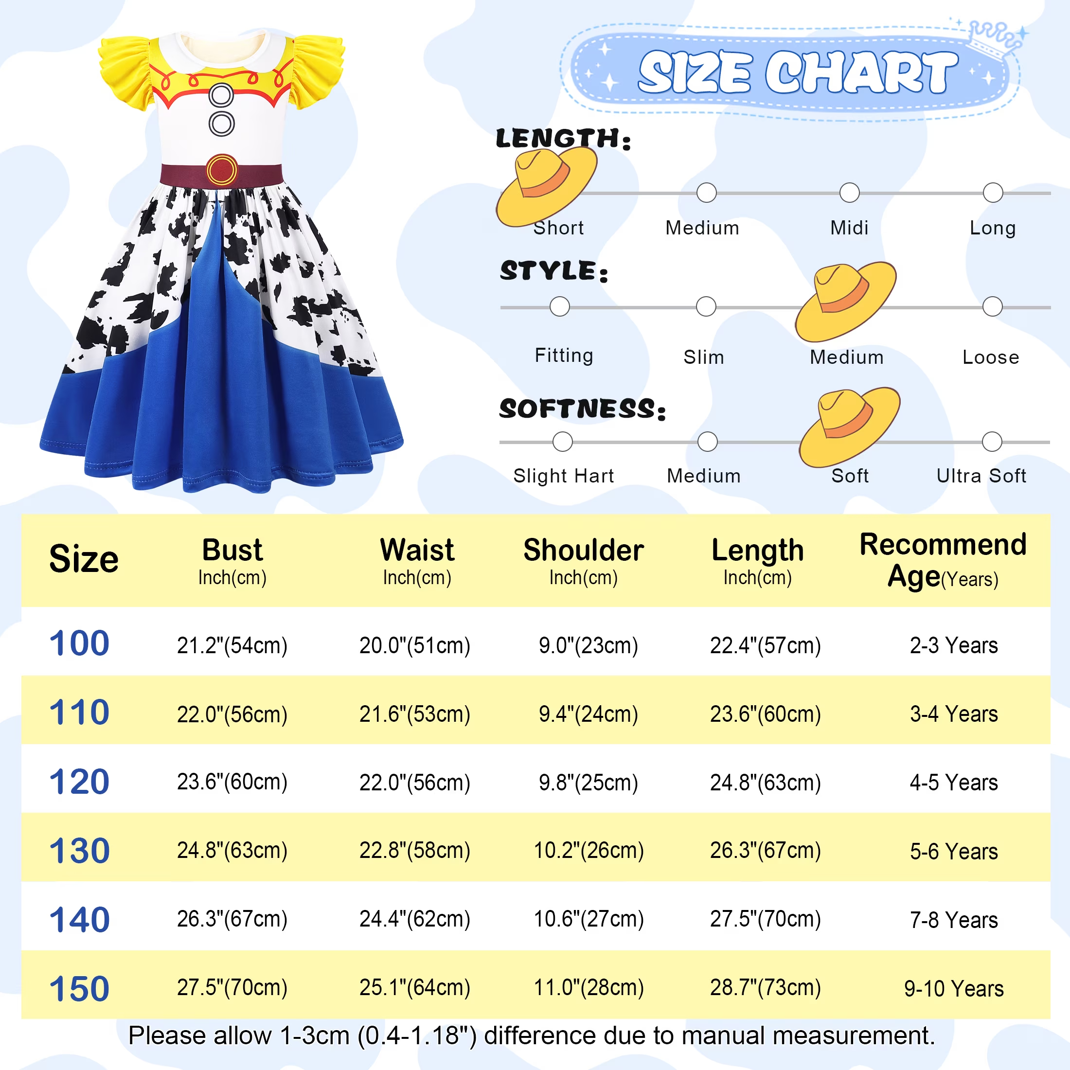 Benylion Girls Cowgirl Costume Dress, Western Outfit photo 4