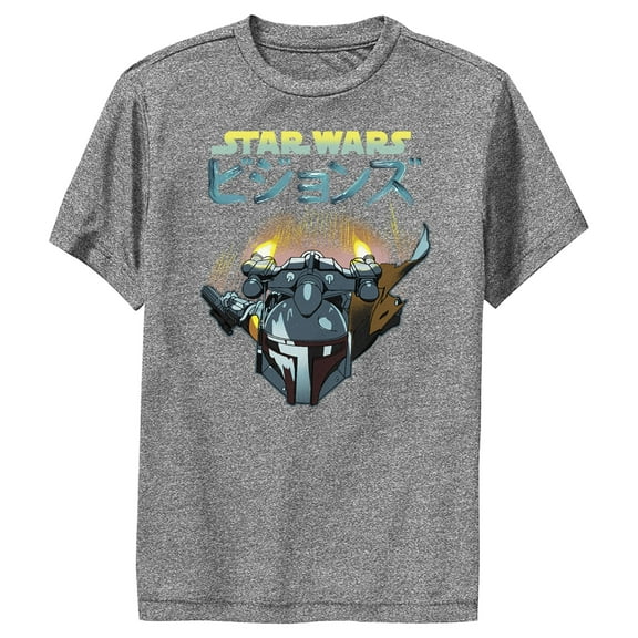 Boy's Star Wars: Visions Boba Fett Jetpack Performance Graphic Tee Charcoal Heather X Large