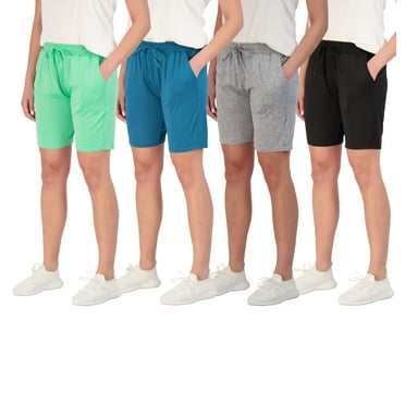 Real Essentials 4 Pack: Women's Dry-Fit Athletic 7" Bermuda Long High Waisted Running Shorts (Available In Plus Size)
